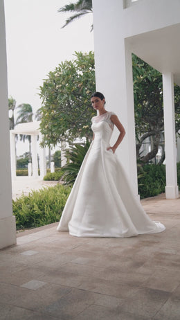 Mikado Ball Gown Wedding Dress with Detachable Lace Bolero