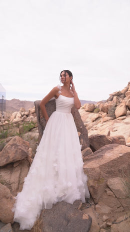 A-Line Wedding Dress with 3D Floral Tulle Skirt and Chapel Train
