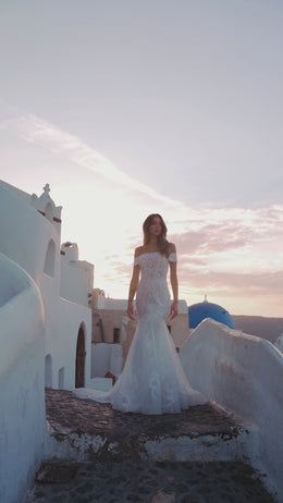 Sparkly Mermaid Wedding Dress with Off-The-Shoulder Sleeves