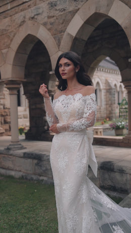 Mermaid Wedding Dress with Off-The-Shoulder Lace Sleeves