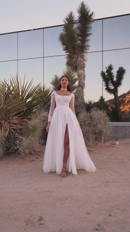A-Line Wedding Dress with Illusion Lace Bodice and Slit