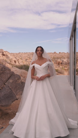 A-Line Wedding Dress with Draped Off-the-Shoulder Bodice