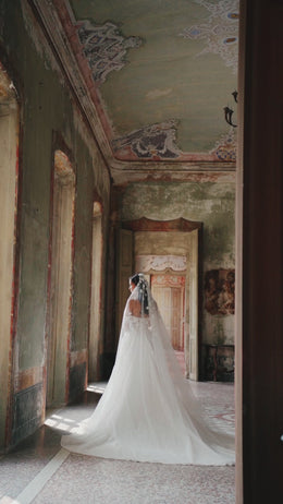A-Line Sweetheart Off-the-Shoulder 3D Lace Tulle Wedding Dress with Belt and Cathedral Train