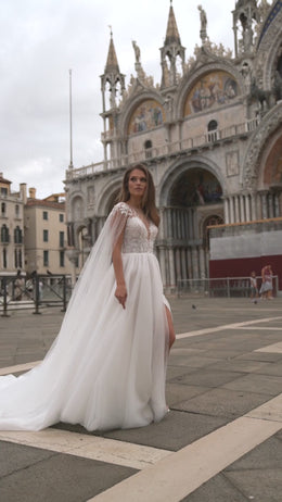 A-Line Wedding Dress with Illusion Neckline, Floral Lace and Slit