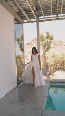 A-Line Wedding Dress with Off-the-Shoulder Bodice and Slit