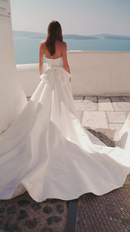 Sheath Wedding Dress with Off-The-Shoulder Neckline and Slit