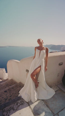 A-Line Wedding Dress with Beaded Lace Bodice and Slit