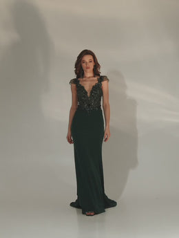 Luxurious Mermaid Silhouette with Hand-Decorated Guipure, Beads & Sequins - Emerald, Ruby & Sapphire Shades