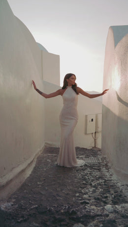 Halter Sheath Wedding Dress with Open Back and Sparkling Beading