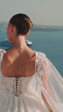 A-Line Wedding Dress with Detachable Tulle Cape and Slit