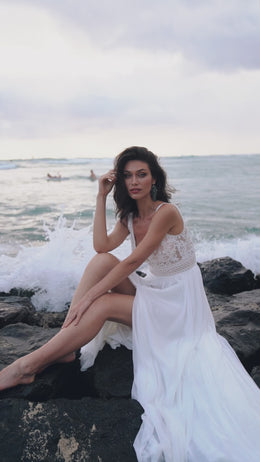 A-Line Wedding Dress with V-Neck Lace Bodice