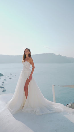 Strapless A-Line Wedding Dress with Lace Corset and High Slit