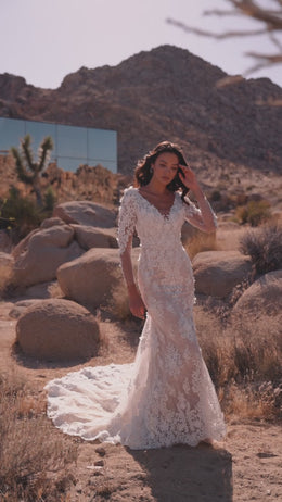 Mermaid Wedding Dress with Long Lace Sleeves and Open Back