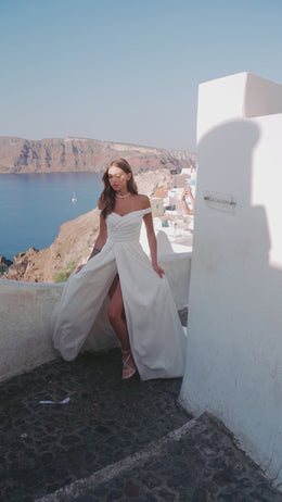 A-Line Wedding Dress with Draped Off-Shoulder Bodice and Slit