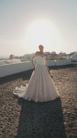 Ball Gown Wedding Dress with Illusion Sleeves and Lace Appliqués