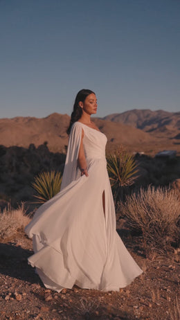 One-Shoulder A-Line Wedding Dress with Slit and Draped Cape