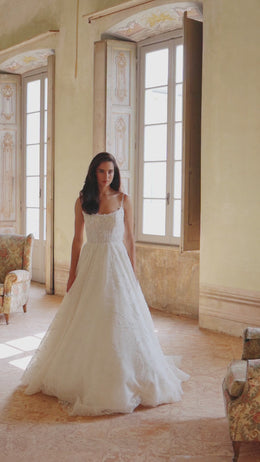 Sparkle A-Line Wedding Gown with Spaghetti Straps and Court Train