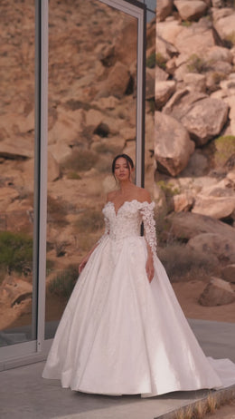 Ball Gown Wedding Dress with Off-the-Shoulder Lace Sleeves
