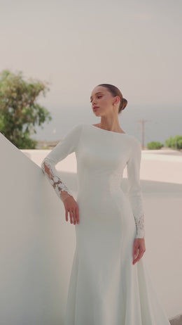 Sheath Wedding Dress with Long Lace Sleeves and Illusion Back