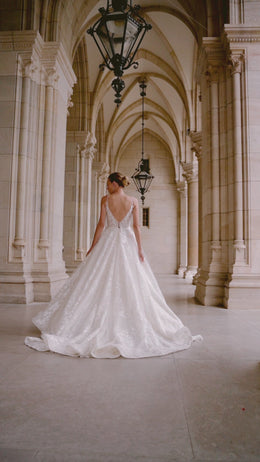 Exquisite A-Line Wedding Dress With Tulle Overlay, Floral Lace Appliqués, Illusion V-Neck, Spaghetti Straps, Cathedral Train