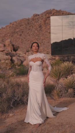 Mermaid Wedding Dress with Illusion Lace High Neck and Long Sleeves