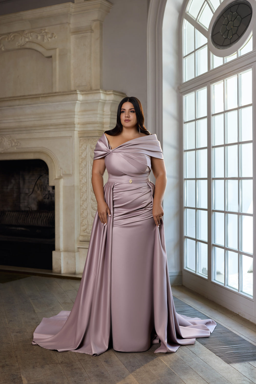 A-Line Evening Dress with Detachable Shoulder Drapes