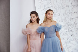Women's Off-the-Shoulder Evening Dress with Lacing Back and Tulle Fabric