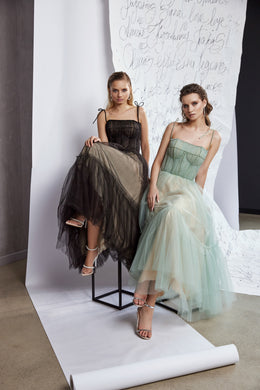 Tea-Length Prom Dress with Spaghetti Straps and Lace-Up Back