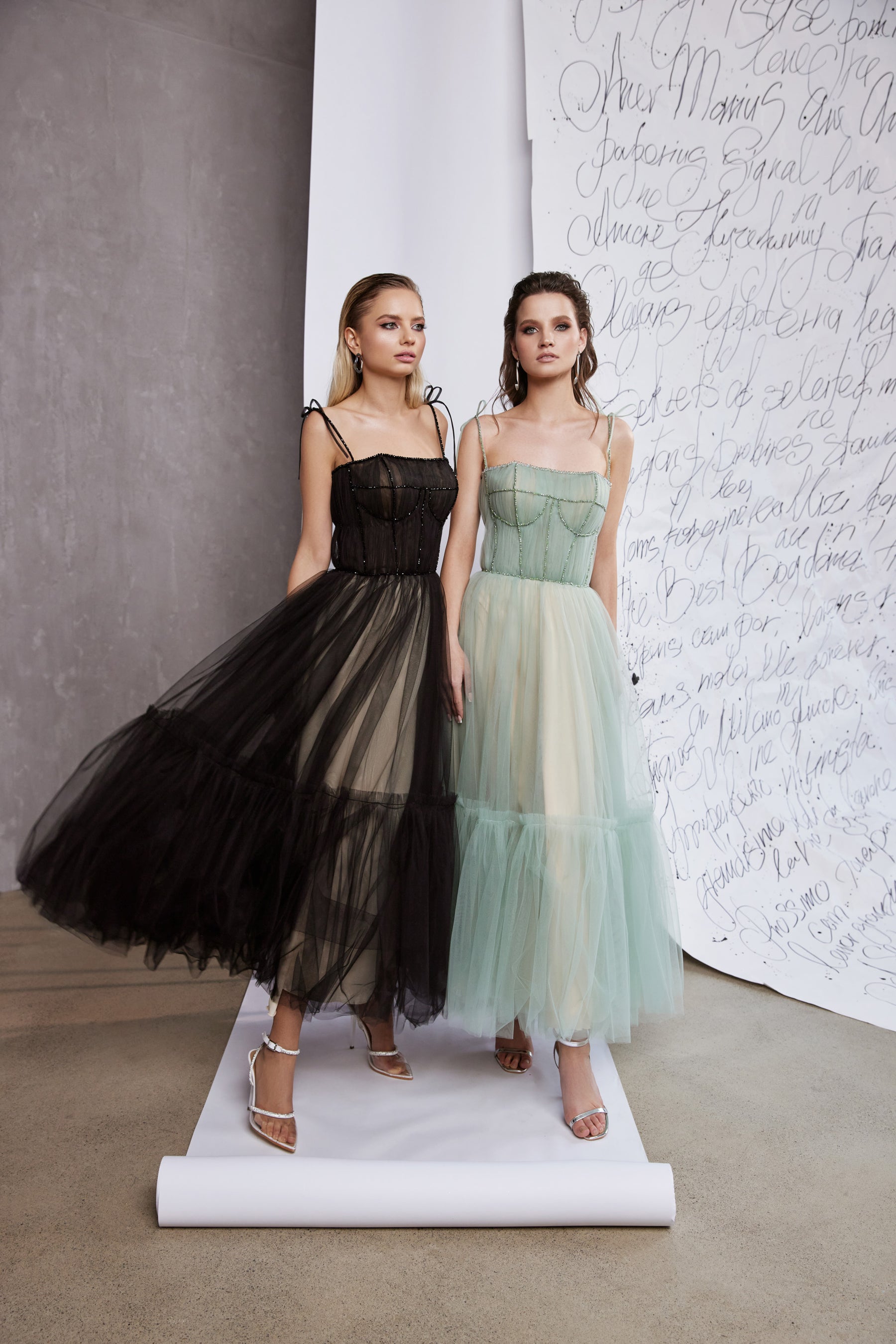 Tea-Length Prom Dress with Spaghetti Straps and Lace-Up Back