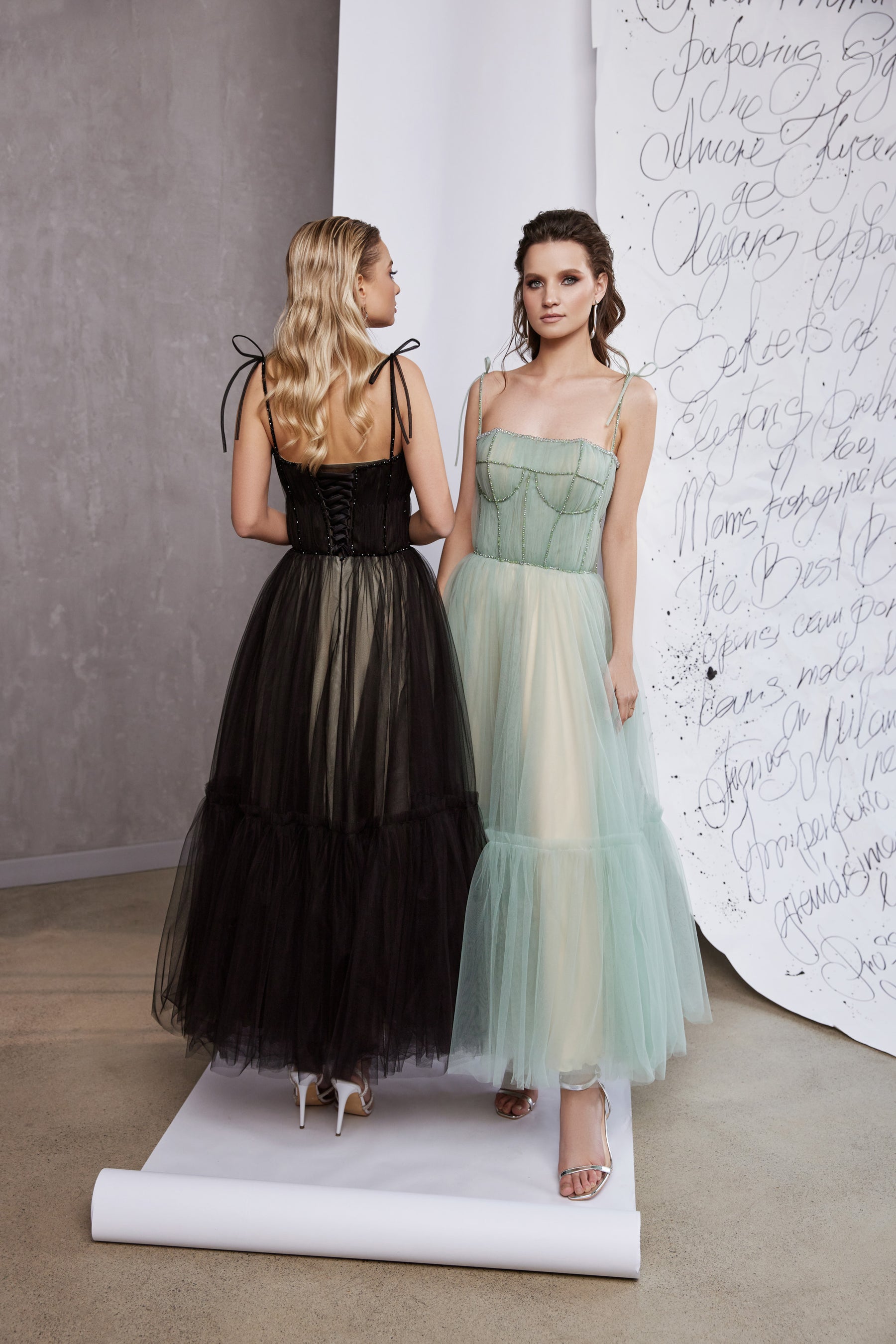Tea-Length Prom Dress with Spaghetti Straps and Lace-Up Back