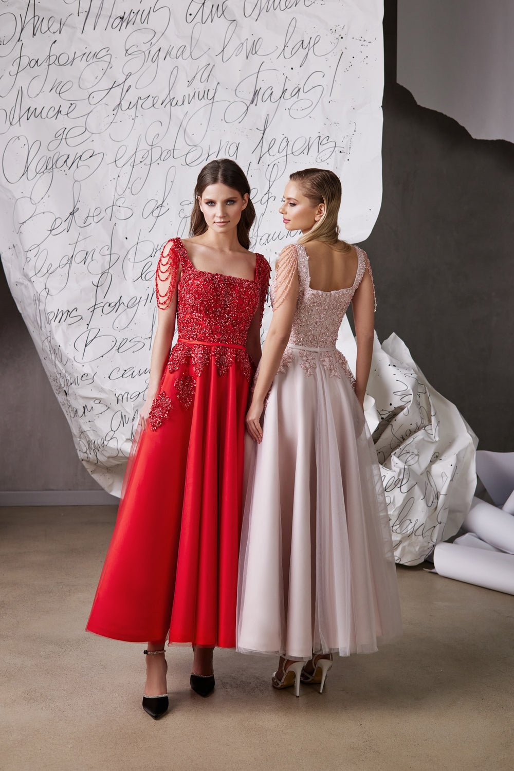 A-line Evening Dress with Beaded Square Neckline