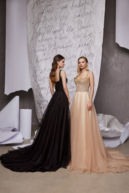 Women's Glitter Fabric Prom Dress with Beaded Accents