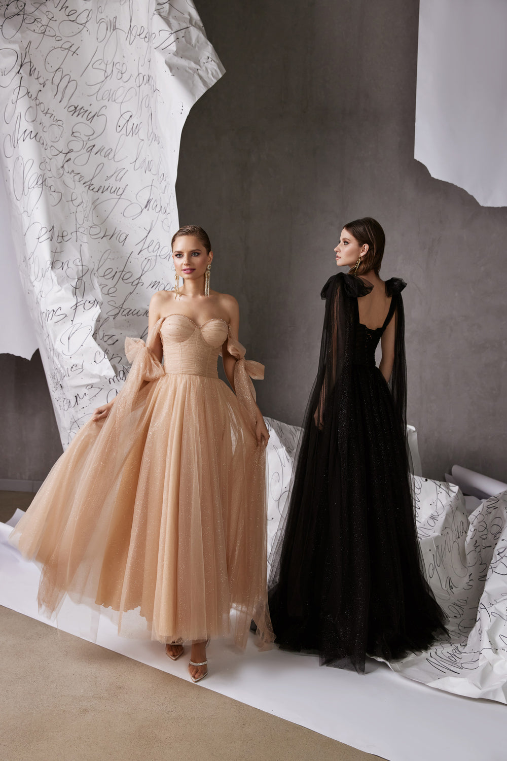 Tea-Length Off-the-Shoulder Prom Dress with Glitter Fabric