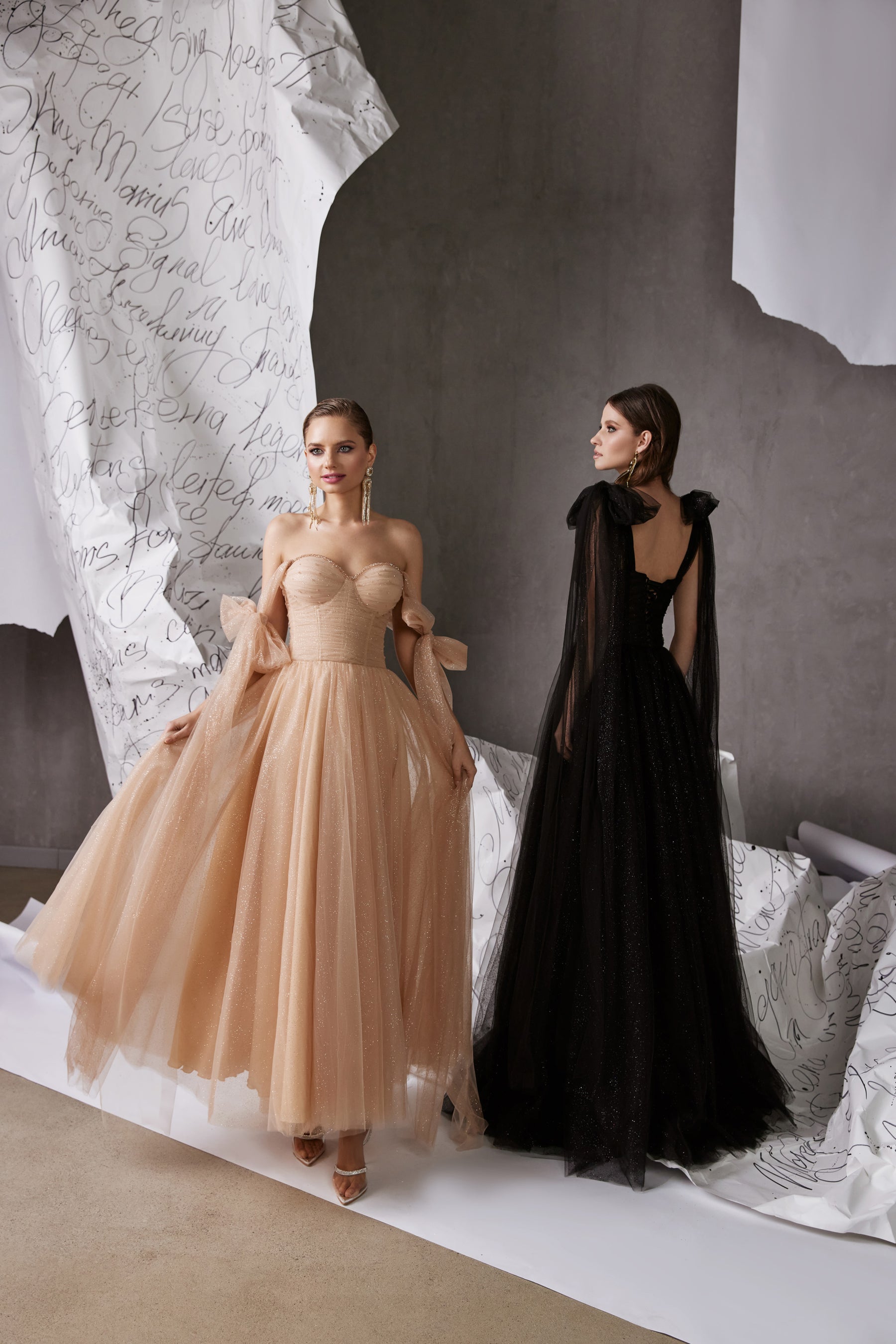 Tea-Length Off-the-Shoulder Prom Dress with Glitter Fabric
