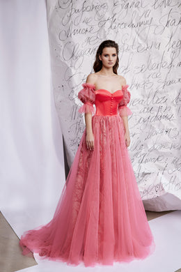Women's Sweetheart Tulle Skirt Prom Dress with Corset Bodice