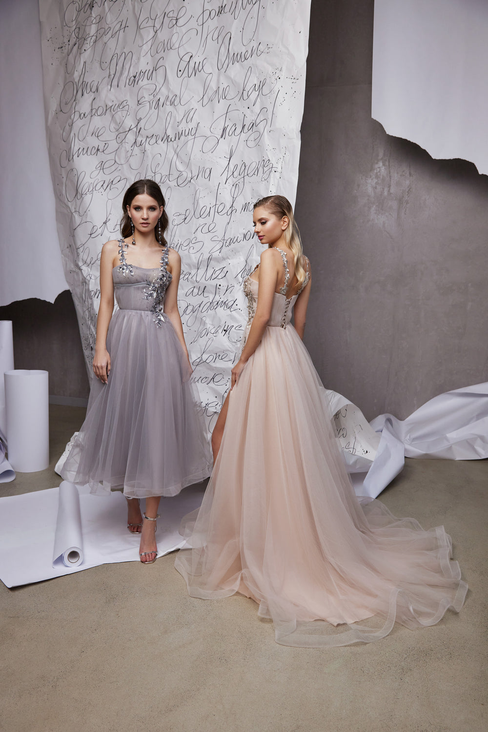 Tea-Length Party Dress with Lace Back, Slit, and Tulle Skirt