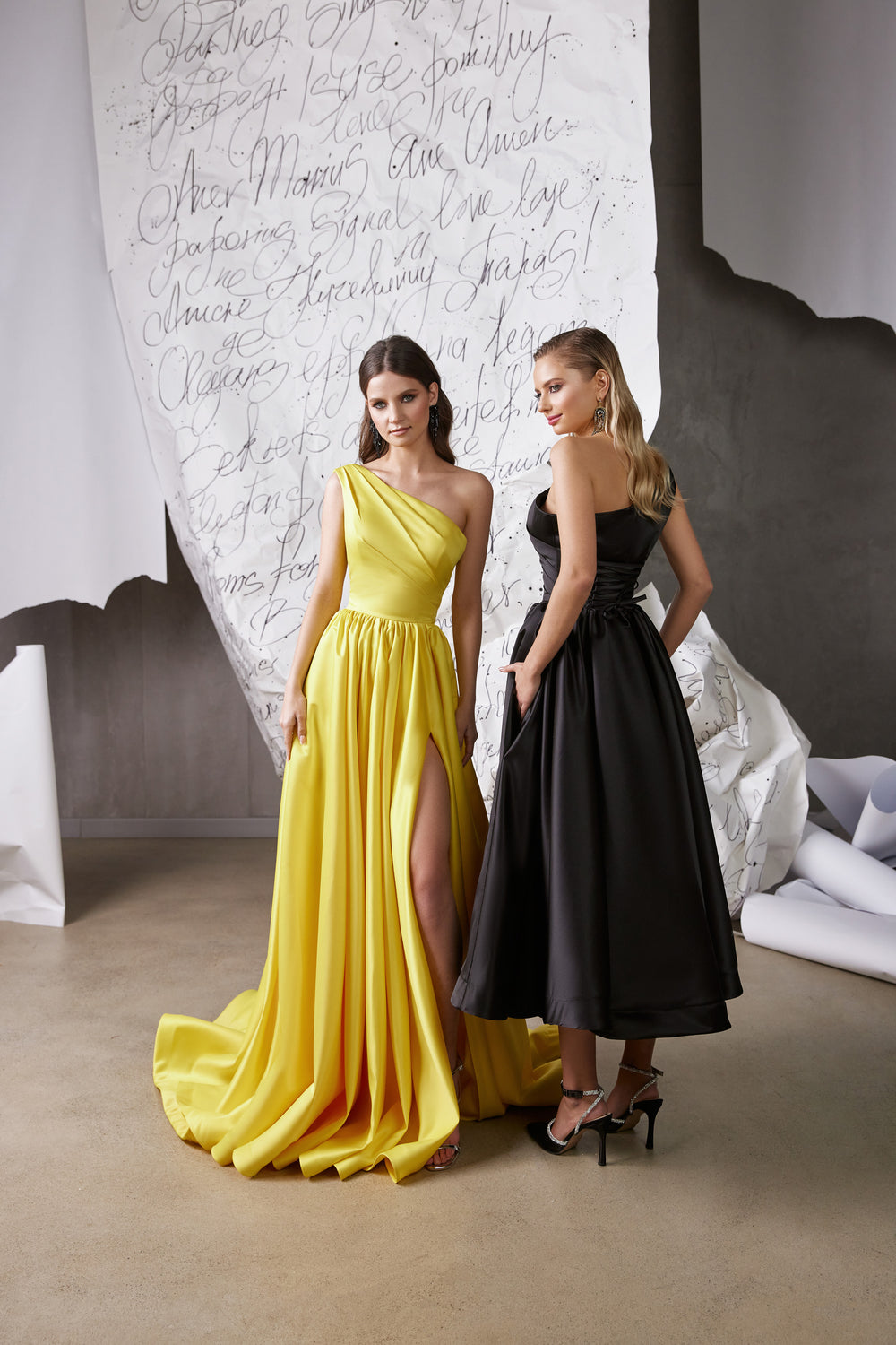 Tea-Length Satin Asymmetric Prom Dress