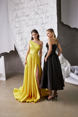 Tea-Length Satin Asymmetric Prom Dress