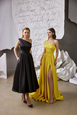 Tea-Length Satin Asymmetric Prom Dress