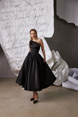 Tea-Length Satin Asymmetric Prom Dress