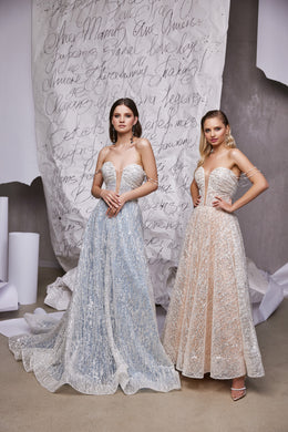 Women's Special Occasion Dress - Deep V-Neck, Lacing Back, Sequins - Elegant and Stylish
