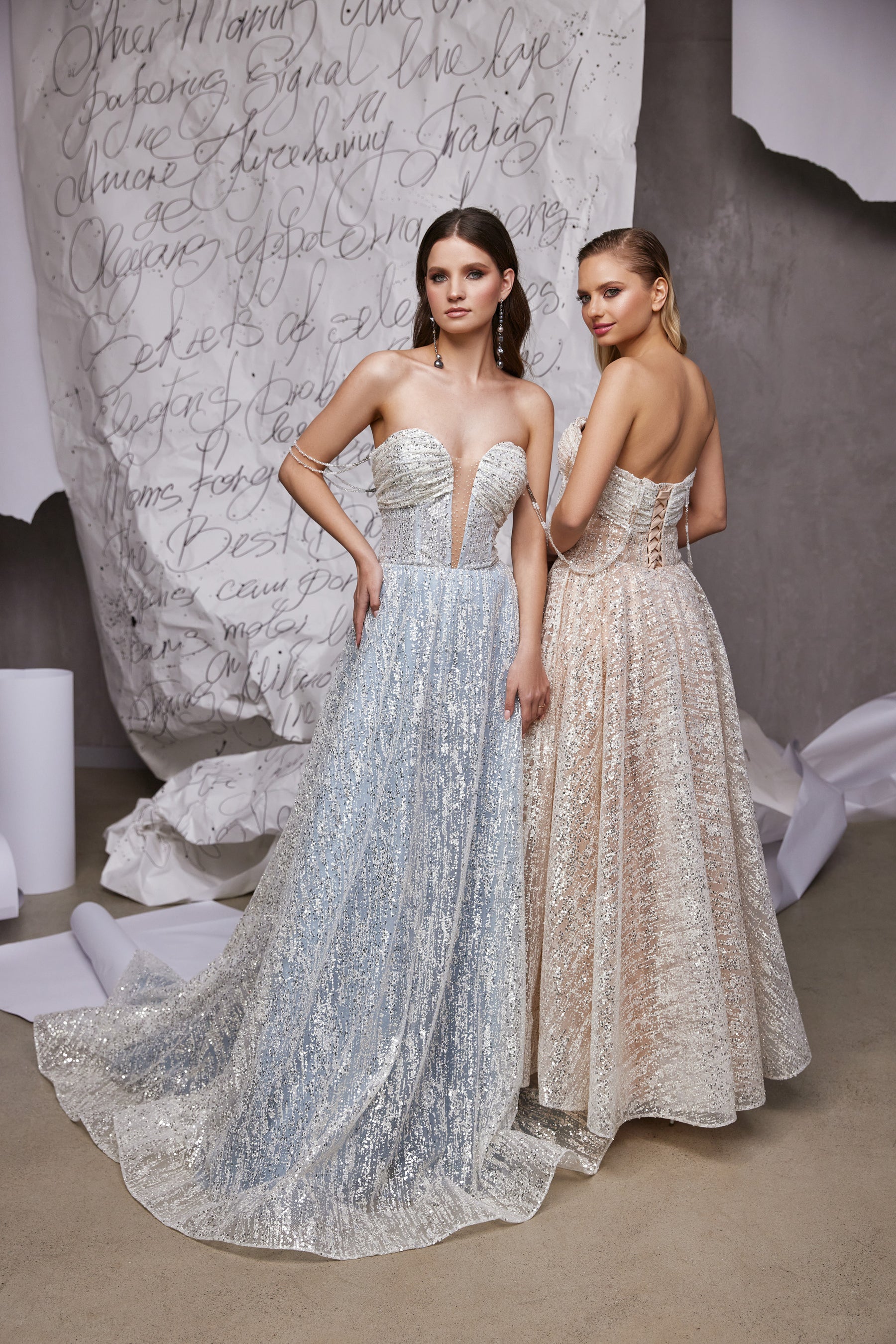 Women's Special Occasion Dress - Deep V-Neck, Lacing Back, Sequins - Elegant and Stylish