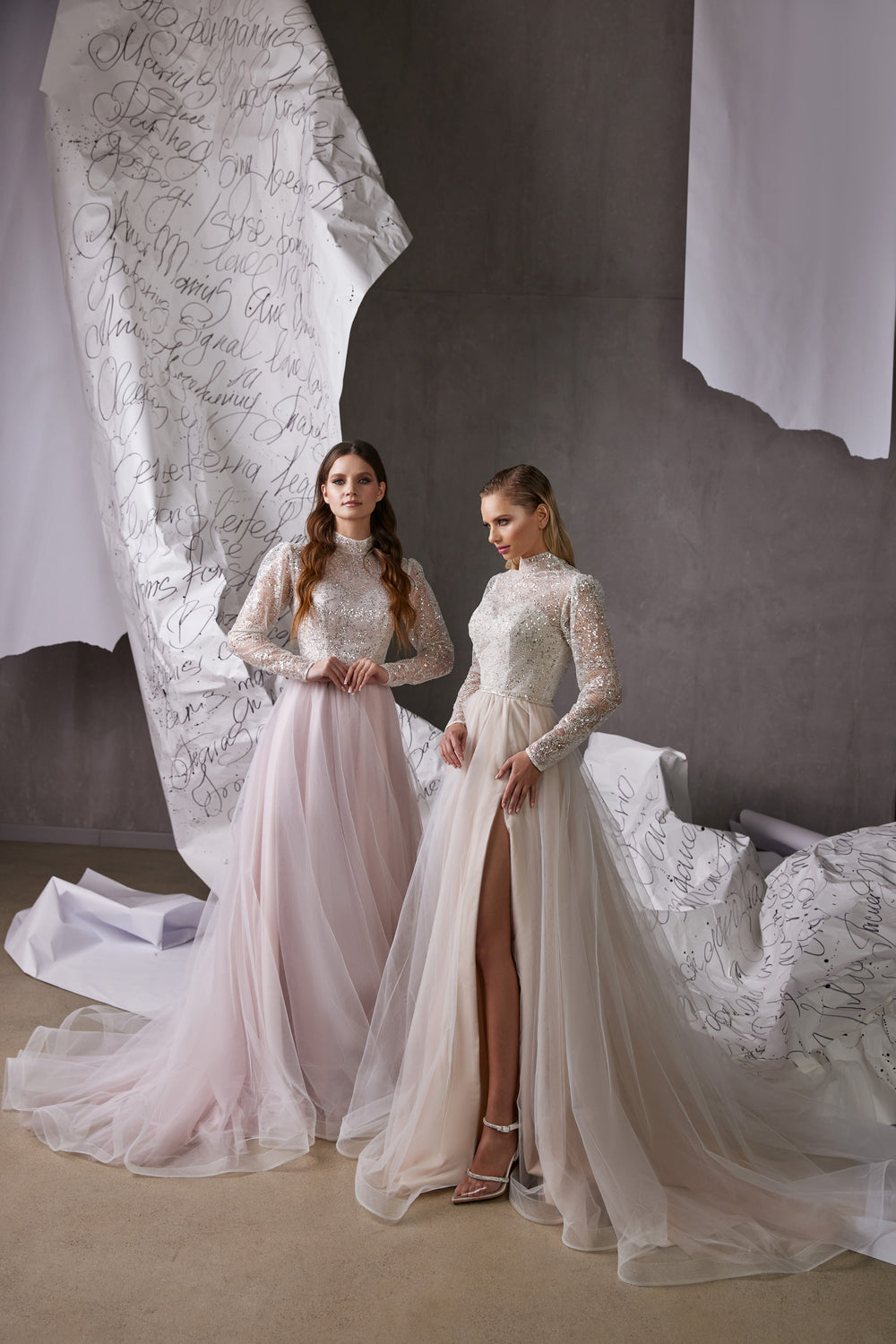 Women's Evening Dress with Closed Top, Slit Skirt, and Long Sleeves