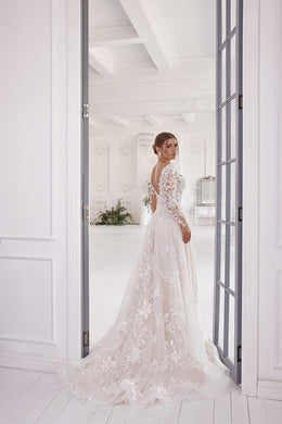 A-Line Wedding Dress with Floral Lace Appliqués