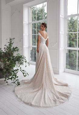 Sparkly A-Line Wedding Dress with Off-The-Shoulder Neckline