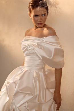 Off-the-Shoulder Mini Bubble Wedding Dress in Satin