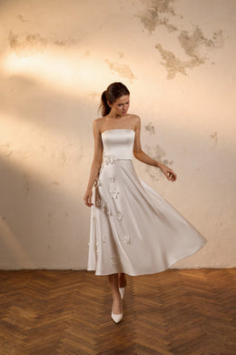 Camellia 2-in-1 Floral Satin Tea-Length Wedding Dress