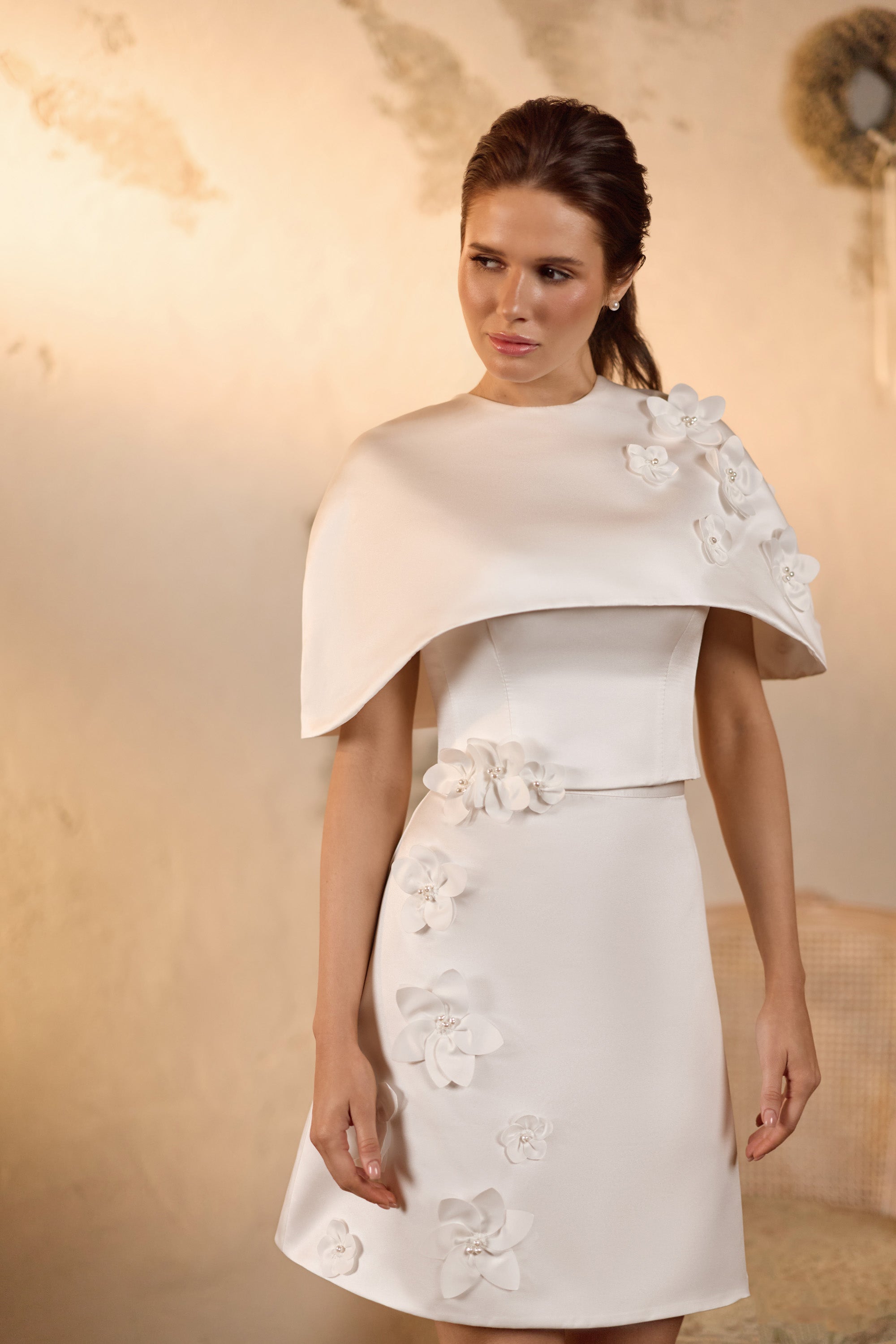 Camellia 2-in-1 Floral Satin Tea-Length Wedding Dress