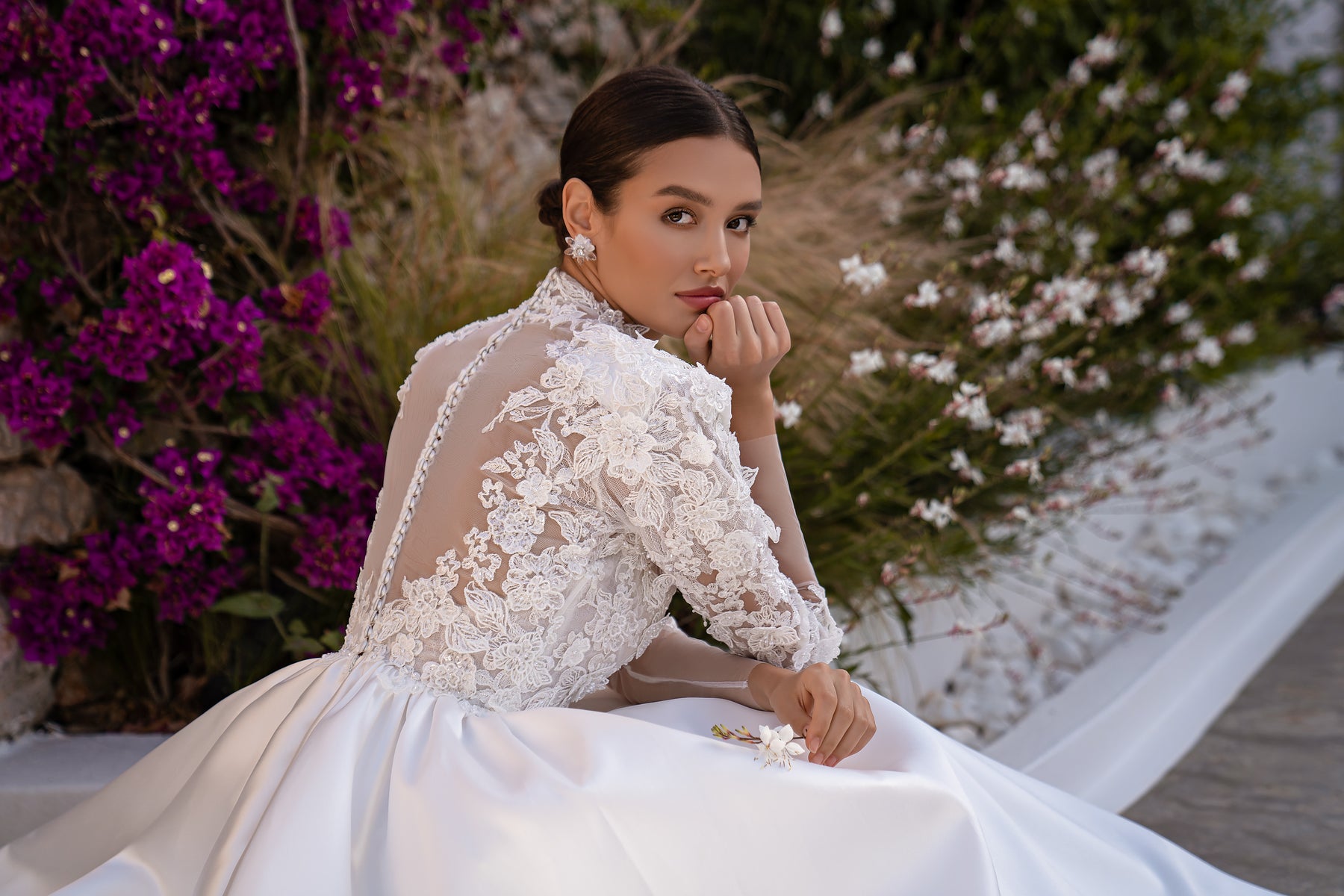 2-in-1 Lace Long Sleeve Ball Gown Wedding Dress with Satin Overskirt
