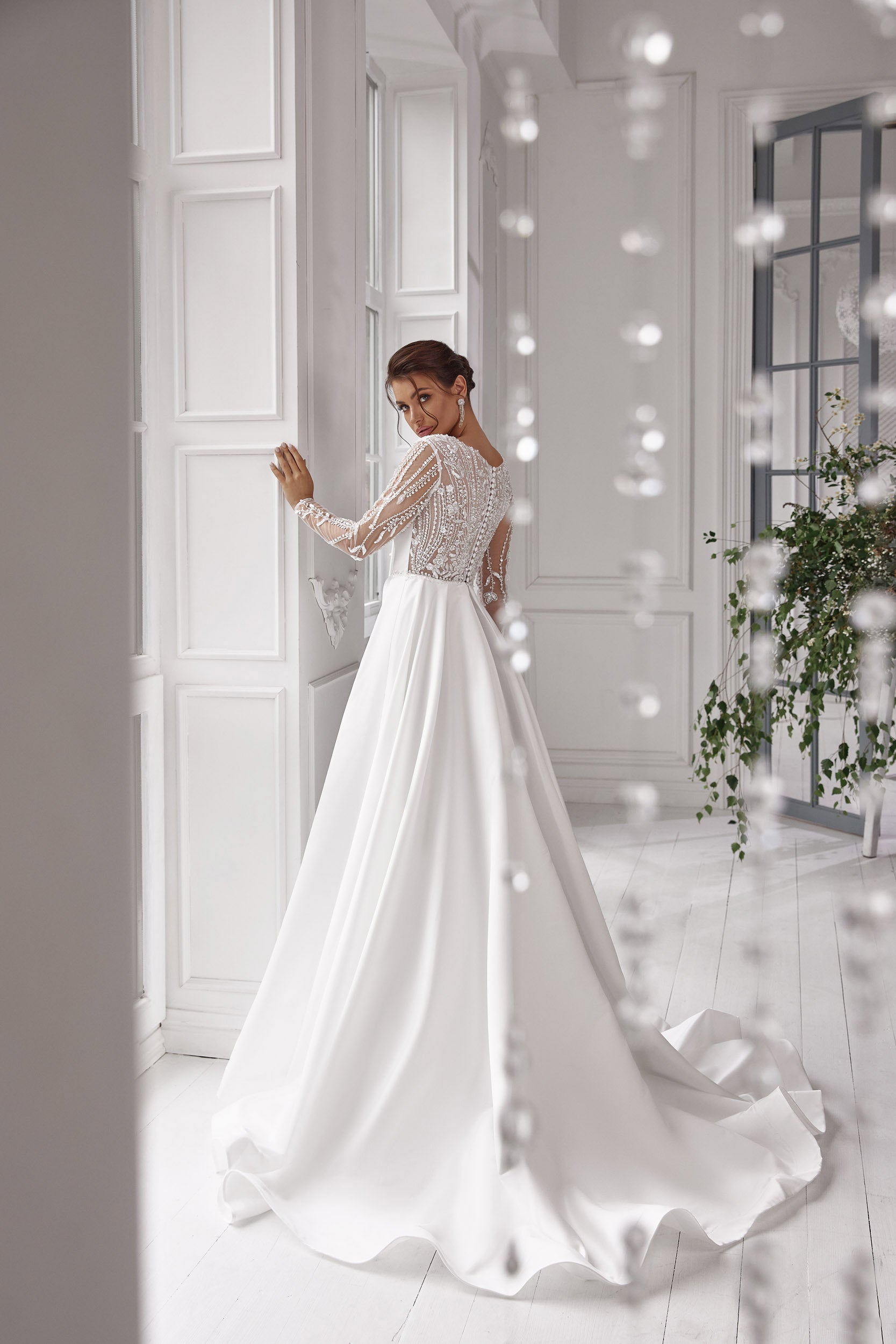 A-Line Wedding Dress with Beaded Illusion Sleeves